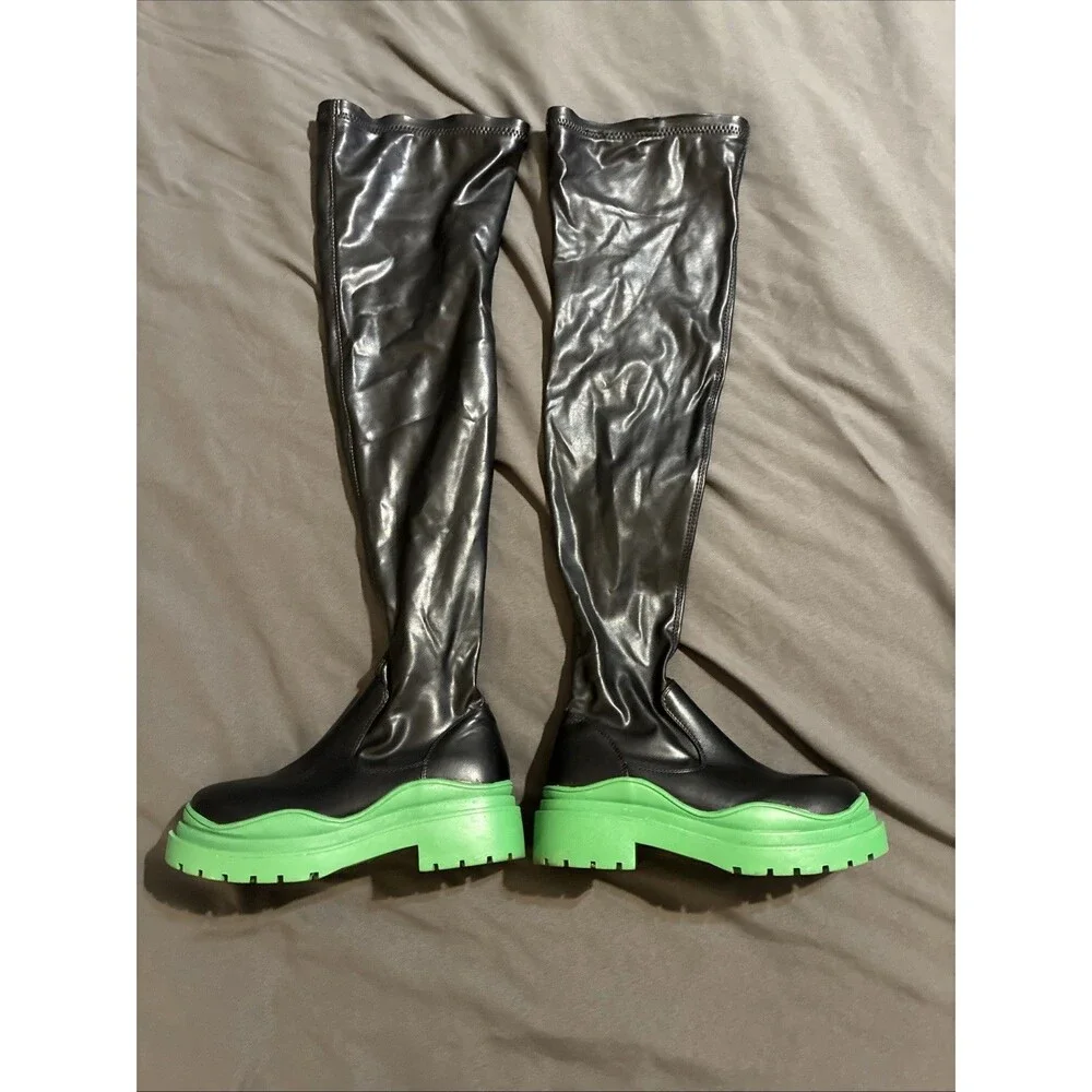 Azalea Wang Centerpiece Women Over Knee High Black And Green Boots Size 8.5
